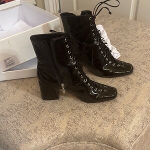 SCHUTZ Glossy Black Lace-Up Boots